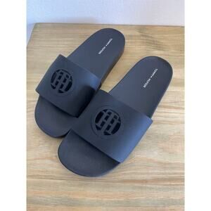 New Womens Tommy Hilfiger Embossed Danaa Black Comfort Slides Sandals Size